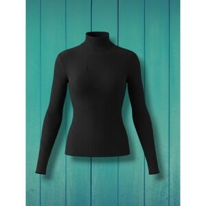 White House Black Market Black Ribbed Mock Neck Long Sleeve Sweater Small